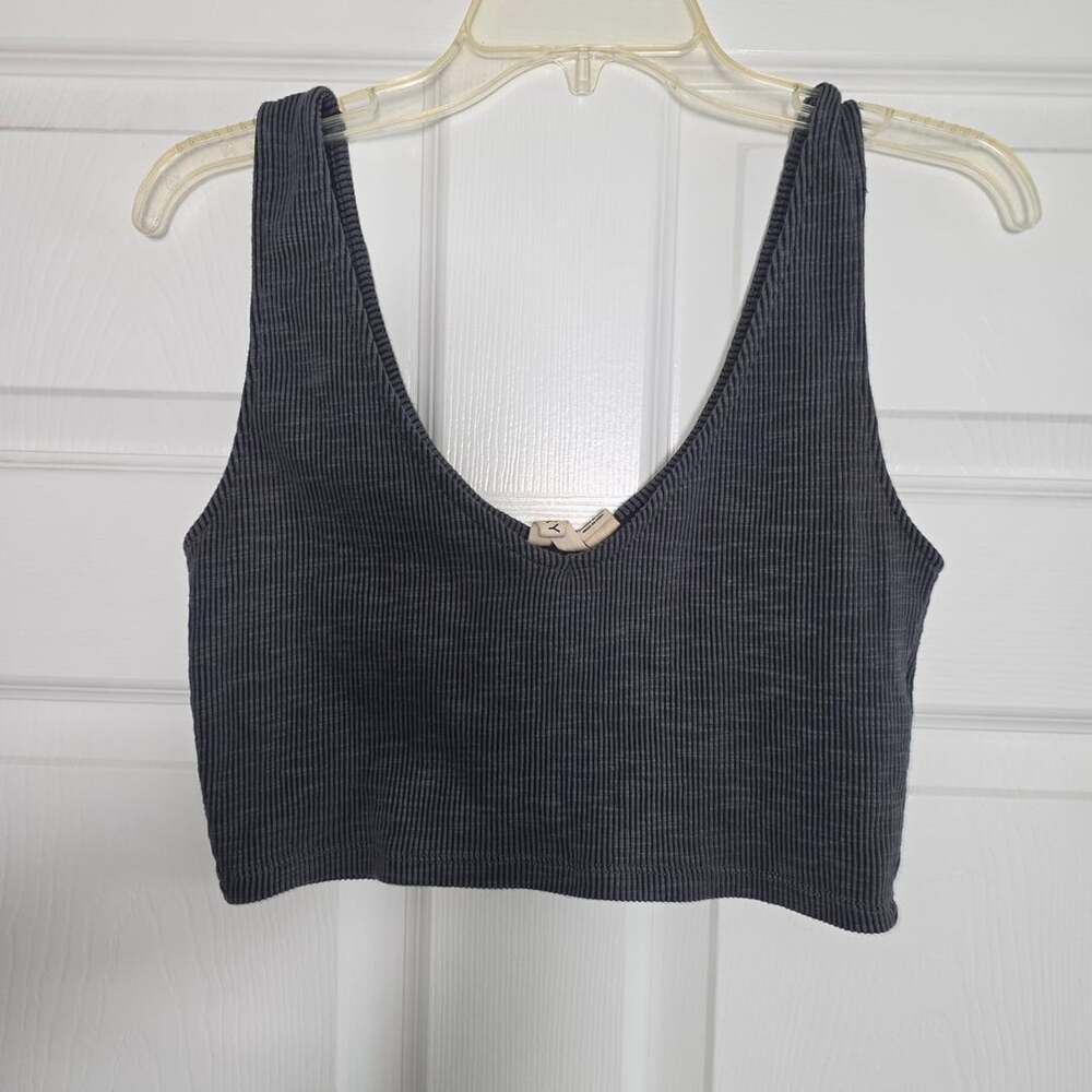 Roxy Ribbed Crop Tank Top Size M Gray Scoop Neck Sleeveless